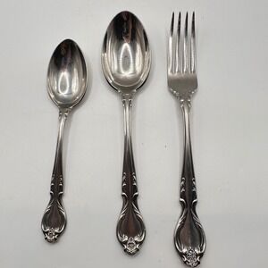 Lyon Stainless Flatware Queens Fancy Pattern Fork and Spoons 3 Piece Set